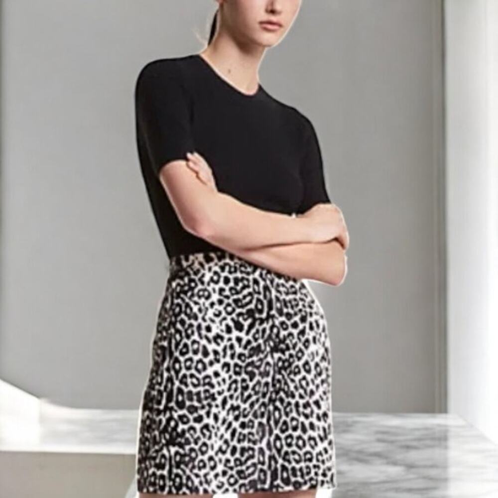 Michael Kors Leopard Print Skirt Sz XL Edgy Career Chic Black White Back Zip NWT